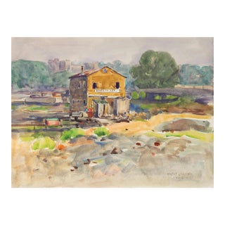 Antique 1922 Egbert Cadmus Boat Yard Watercolor Painting For Sale