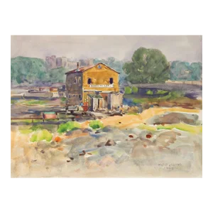 Antique 1922 Egbert Cadmus Boat Yard Watercolor Painting