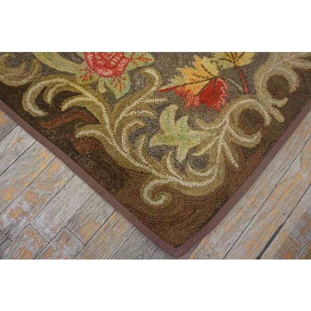 Late 19th Century Special Greige Ground Color With Lovely Floral Design Antique American Hooked Rug For Sale - Image 5 of 12
