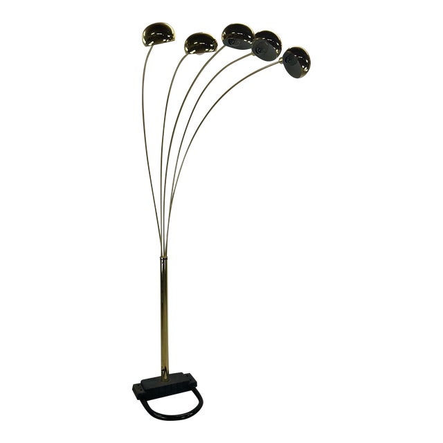 Vintage Postmodern Brass Floor Lamp With Five Globes For Sale
