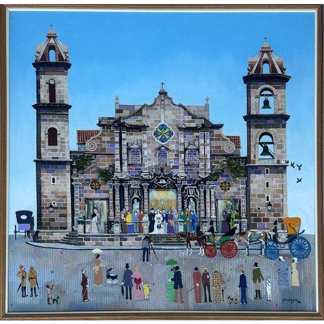 Agustin Gainza Oil Painting "Wedding at the Havana Cathedral C1880" For Sale - Image 4 of 12