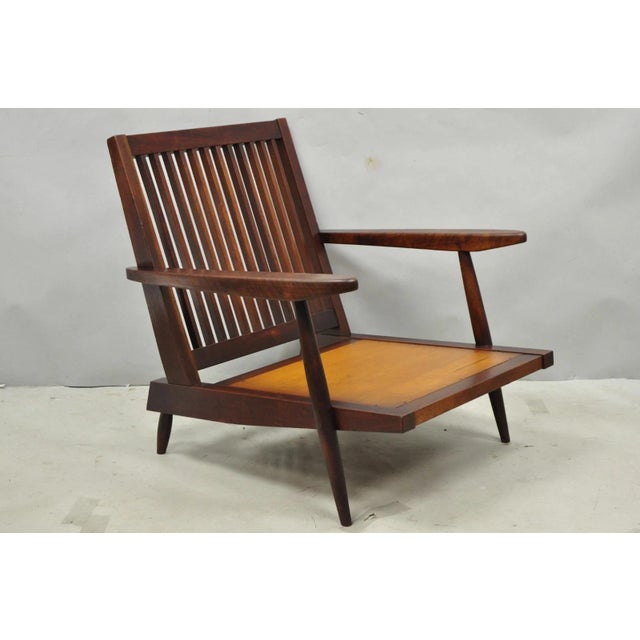Mid-Century Modern Vintage George Nakashima Spindle Back Black Walnut "Cushion" Lounge Arm Chair For Sale - Image 3 of 18