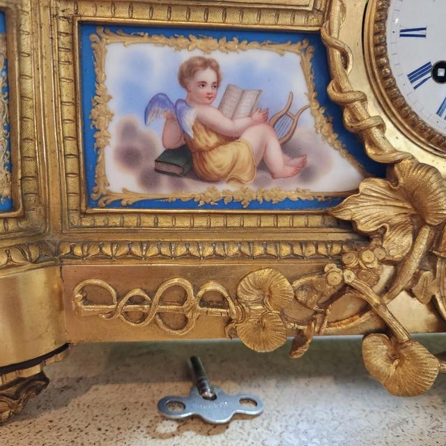 Mid 19th Century 19th C. French Lévy Frères Napoleon III Gilt Bronze & Porcelain Mantel Clock For Sale - Image 5 of 15