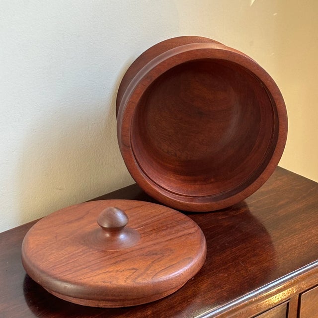 Mid 20th Century Vintage Scandinavian Modern Turned Wood Treen Pedestal Bowl For Sale - Image 5 of 9