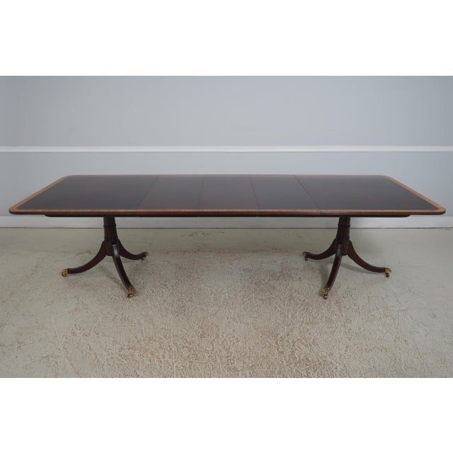 Stickley Regency Style Mahogany Double Pedestal Inlaid Dining Table For Sale - Image 10 of 18