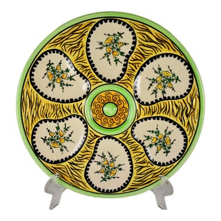 French Faïence Maison Fouillen Quimper Floral Yellow & Green Oyster Plate, 1940s For Sale
