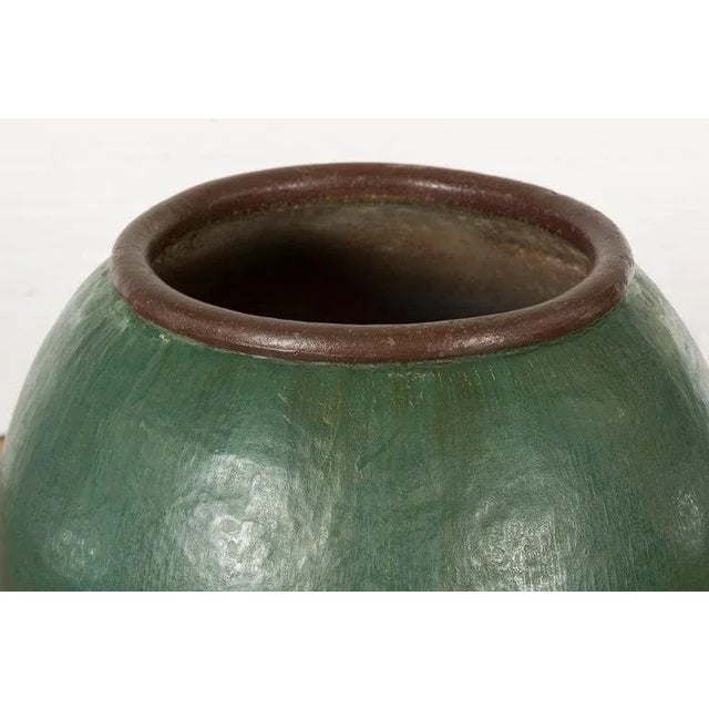 Large Thai 1950s Green Glazed Ceramic Planter with Brown Lip & Tapering Body For Sale In New York - Image 6 of 13