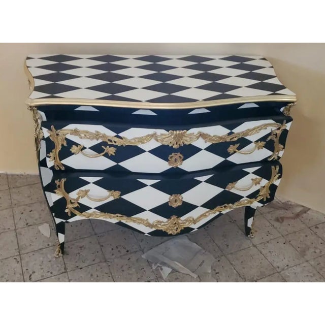 Beautiful Lacquered Solid wood Black and White Diamonds Rich in Bronze Ormolu Real wood Dovetailed two drawers. Dimensions...
