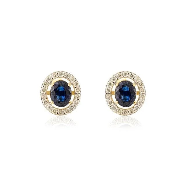 Not Yet Made - Made To Order 1.06 Carats Oval Royal Blue Sapphire Diamond Halo Stud Earrings- A Pair For Sale - Image 5 of 10