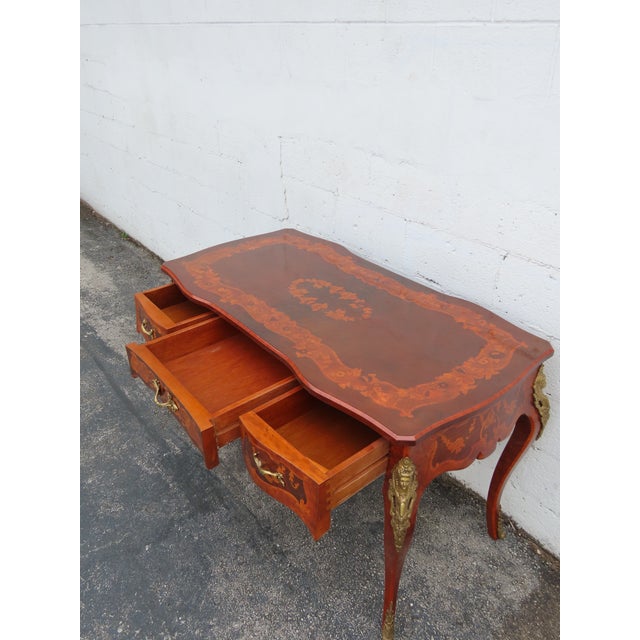 Brown French Italian Inlay and Bronze Accent Desk and Chair 6340 For Sale - Image 8 of 18