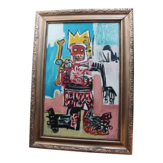 Modernistic Painting After Jean-Michel Basquiat, Circa 1970 For Sale