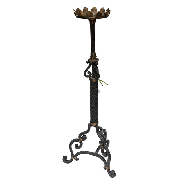 Maitland Smith Baroque Style Wrought Iron & Bronze Floor Pricket Candlestick.