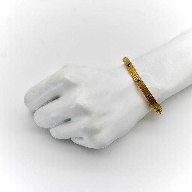 Late 19th Century Victorian 14k Gold Greek Key Design Bracelet With Sapphires For Sale - Image 9 of 11