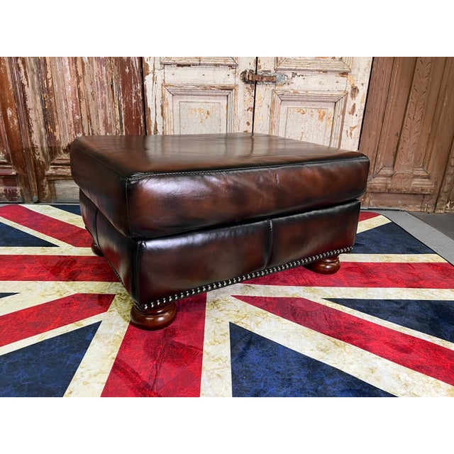 * Contemporary Leather Ottoman Footstool, Brown Chairish