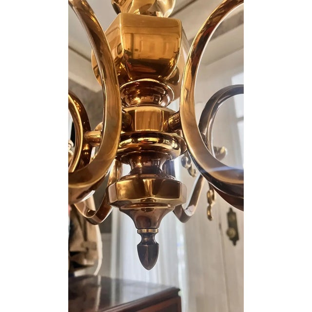 1980s 6 Arm Brass Chandelier For Sale - Image 4 of 8