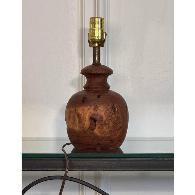 Vintage Boho Chic Burl Walnut Wood Table Lamp in the Style of Rude Osolnik, Small For Sale - Image 9 of 12