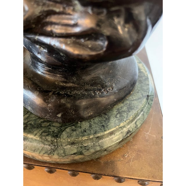Early 20th Century Large 18" Patinated Metal Bust After Luca Madrassi – Heavy 27lb Sculpture on Green Marble Base For Sale - Image 12 of 13