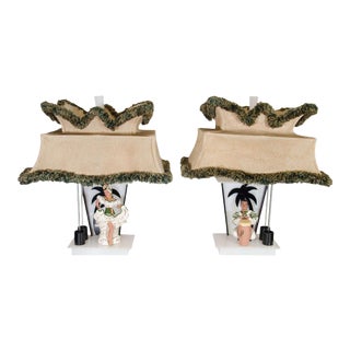 Ceramic Conga Player & Dancer Figure Moss Lamps - A Pair For Sale