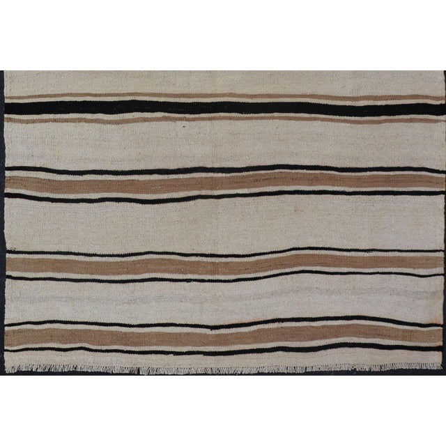 Turkish Vintage Kilim Rug With Ivory Field and Warm Brown Stripes For Sale - Image 9 of 12