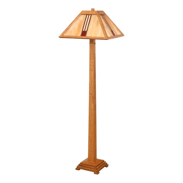 Ppl Fine Woodworking Mission Oak and Stained Glass Floor Lamp For Sale