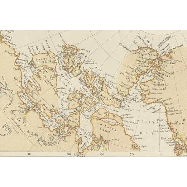 This map, extracted from the 1882 atlas by Blackie & Son, presents the North Circumpolar Regions in a projection centered...