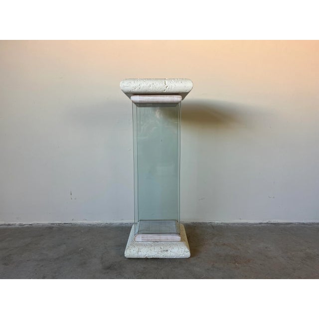 Glass 80's Postmodern Faux Stone and Glass Pedestal For Sale - Image 7 of 13