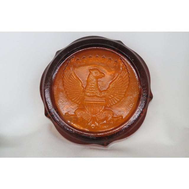 Tiara Embossed American Eagle Amber Art Glass Large Ashtray 4677b For Sale - Image 10 of 17