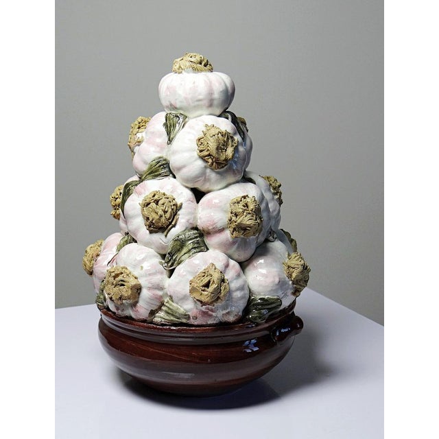 Brown Vintage Trompe-Lœil Pyramid of Garlic in Glazed Ceramic, 1960s For Sale - Image 8 of 16