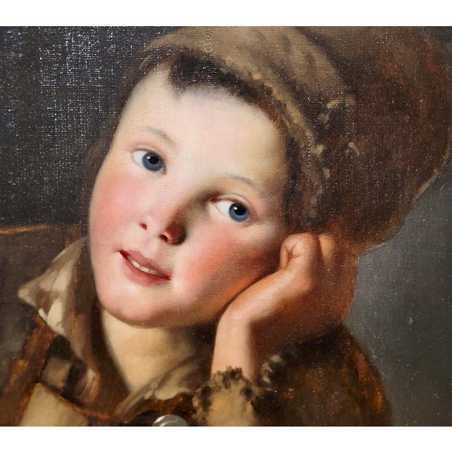 Textile Portrait of a Child Coal Worker -19th Century Victorian Oil Painting For Sale - Image 7 of 9