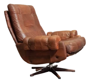 Leather Swivel Lounge Chair from OPE Möbler Jönköping, Sweden, 1960s