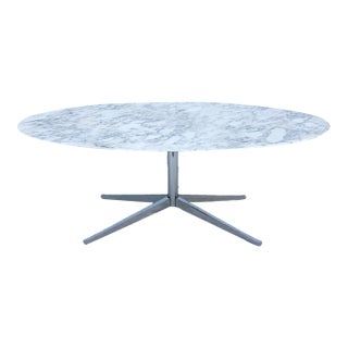 Mid-Century Florence Knoll Oval Dining Table Desk 78" Arabescato Marble, 2008 For Sale