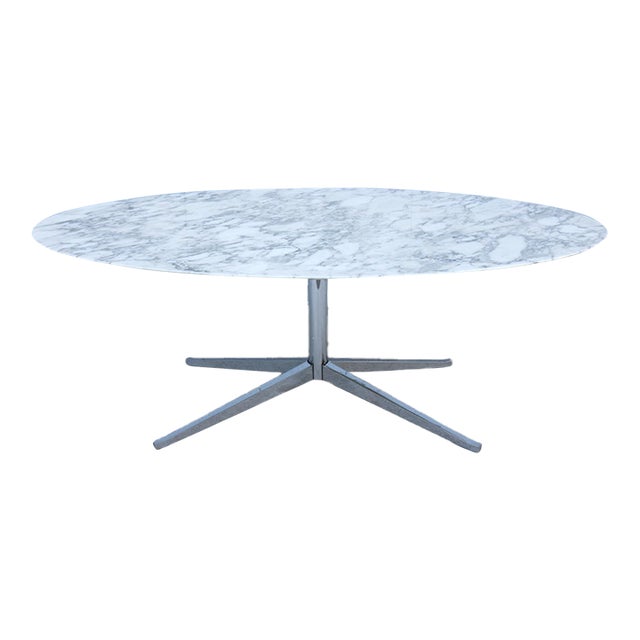 Mid-Century Florence Knoll Oval Dining Table Desk 78" Arabescato Marble, 2008 For Sale