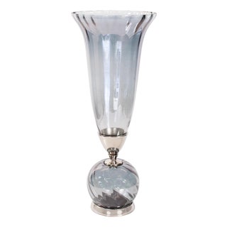 Ayers Smoked Glass Trumpet Vase Short For Sale