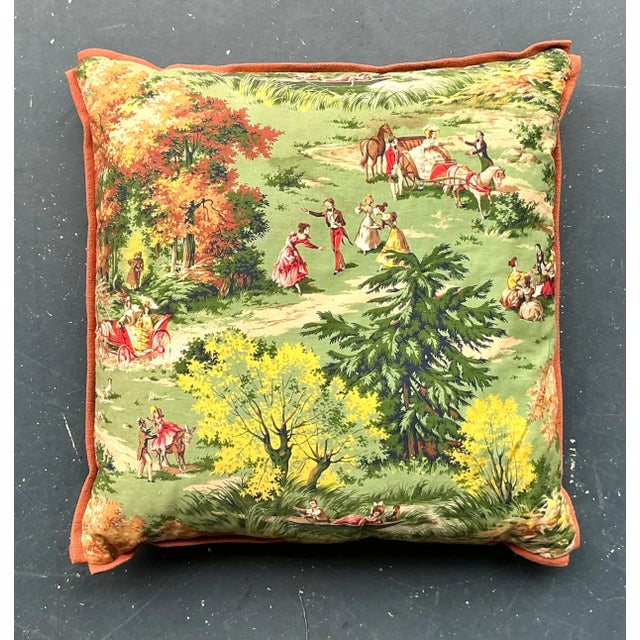 Late 20th Century Vintage Regency Pastoral Throw Pillow For Sale - Image 5 of 7