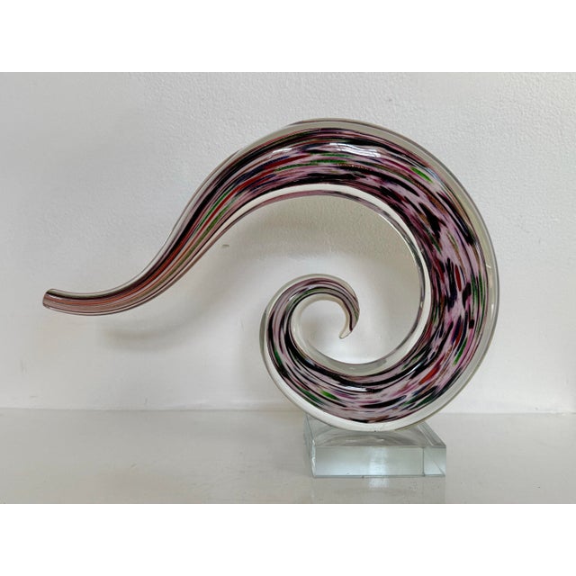 Late 20th Century Murano Style Purple Art Glass Swirl Sculpture on Lucite Base For Sale - Image 5 of 9