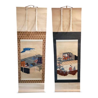 Two Antique Japanese Hanging Scroll Paintings For Sale