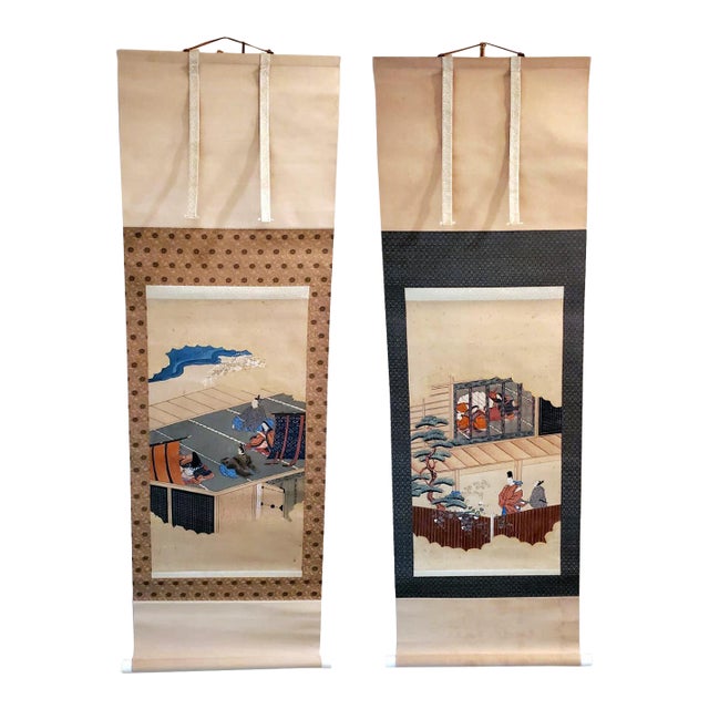 Two Antique Japanese Hanging Scroll Paintings For Sale