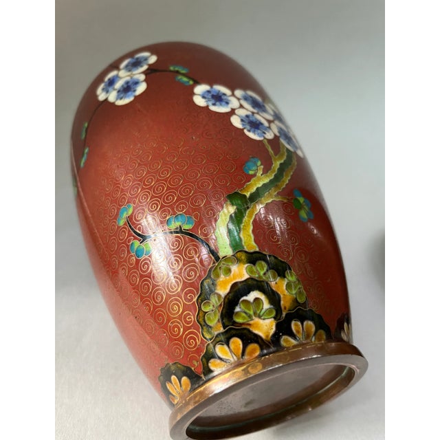 Metal Chinese Cloisonné Vases a Pair For Sale - Image 7 of 8