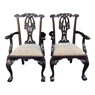 Pair of Thomas Chippendale Regency Style Rosewood Armchairs W Clarence House Cheetah For Sale