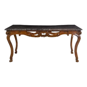 18th Century French Hand Carved Walnut & Marble Top Console