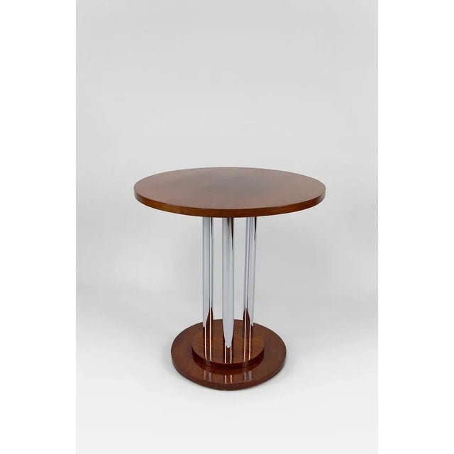 Modern Art Deco Pedestal Table in Walnut and Chrome, 1930 For Sale - Image 6 of 13