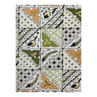 China Seas Sunnyjim Batik Multi Greens Tan Cotton Linen Blend Fabric 2 Yards For Sale