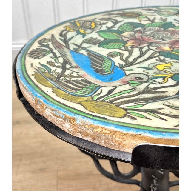 Antique Arts & Crafts Floral Birds of Paradise Glazed Round Garden Table For Sale - Image 6 of 10