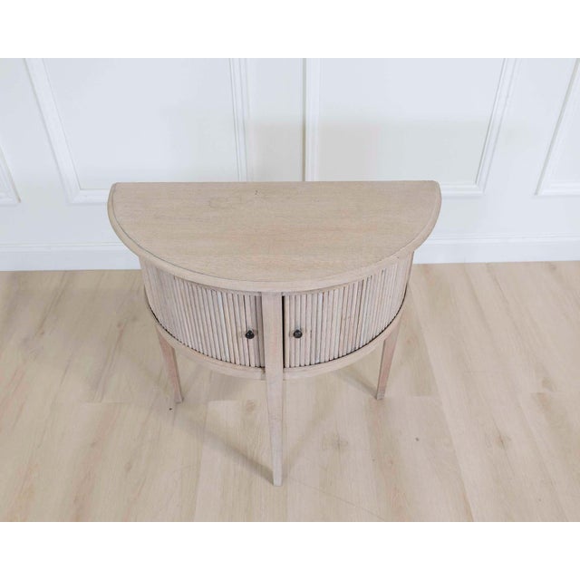 Rustic European Dutch 20th Century Bleached Oak Demi-Lune Console Table with Tambour Door For Sale - Image 3 of 9