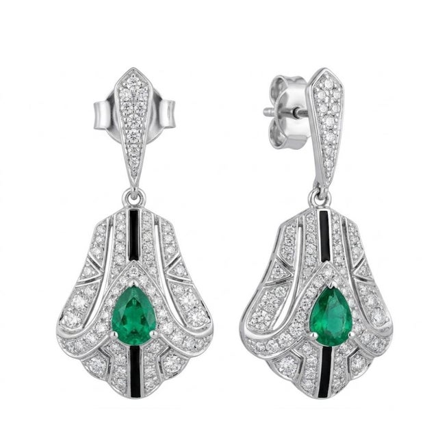 Emerald Natural Emerald and Diamond Stud Earrings in 18k Gold For Sale - Image 8 of 8