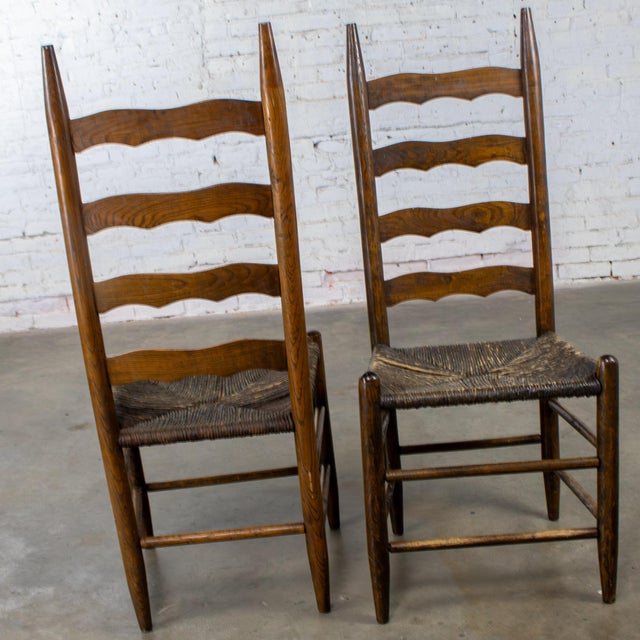Early 20th Century Late 19th to Early 20th Century Pair of French Country Style Oak Ladderback Chairs Twisted Papercord Seats For Sale - Image 5 of 18