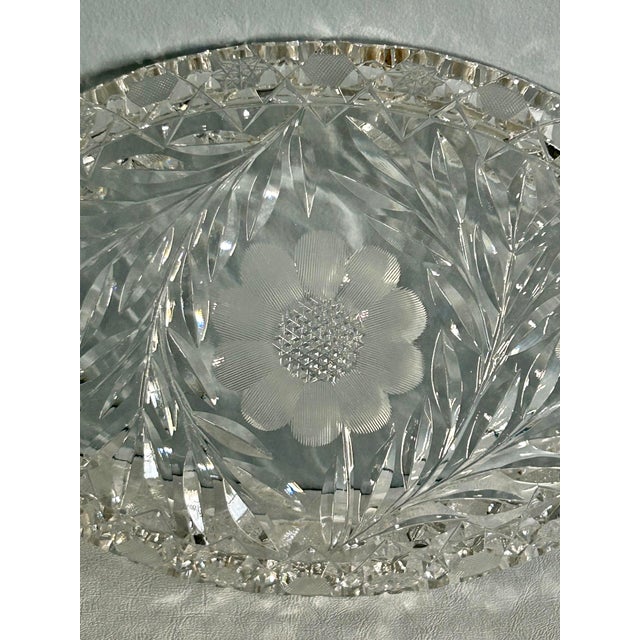 Vintage American Brilliant Period Cut Crystal Glass Oval Scalloped Edge Dish For Sale - Image 16 of 16