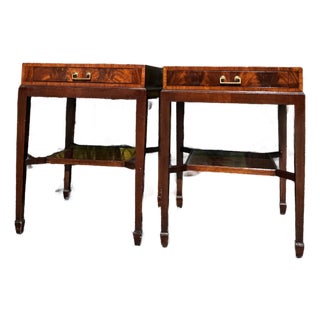 Pair of 1940s Mahogany End Tables With Glass Tops For Sale