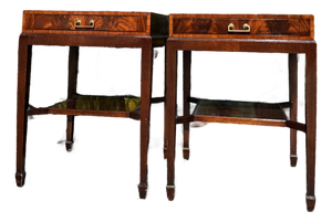 Pair of 1940s Mahogany End Tables With Glass Tops