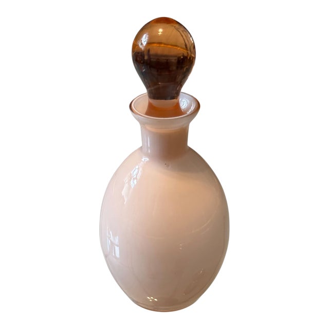 Mid Century Italian Blush Opaline Glass Decanter With Amber Stopper For Sale